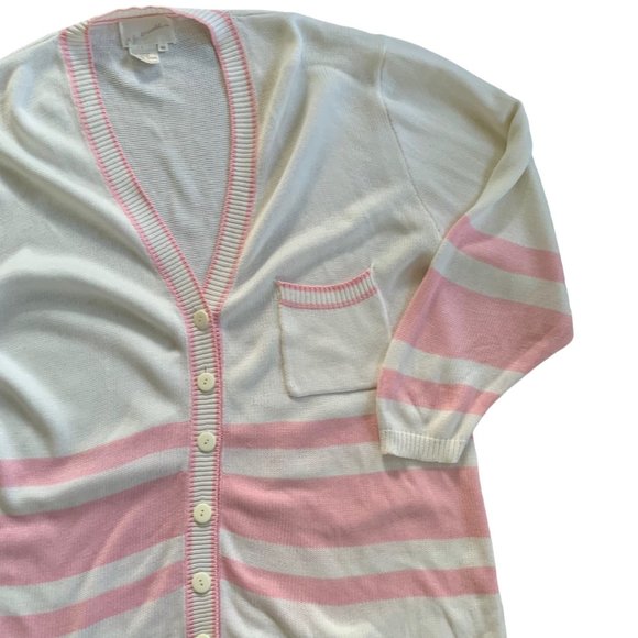 Vintage Fair Kei Pastel Pink Striped Cardigan Sweater - Picture 3 of 9